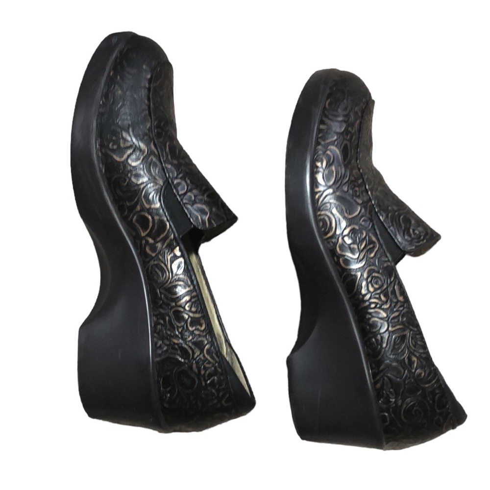 ALEGRIA | Women Emma Bronze Bouquet Floral Embossed Nubuck Leather Clogs size 38 - Picture 11 of 12